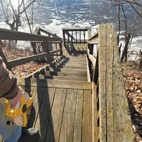 Wood lakeside stair repair in progress